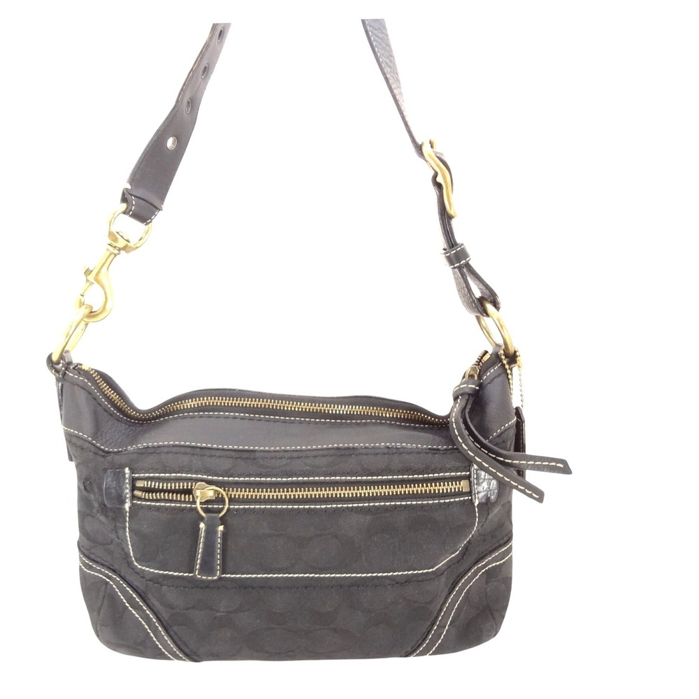 Vintage Y2K Coach Signature Jacquard Shoulder Bag Black Contrast Stitch Bag